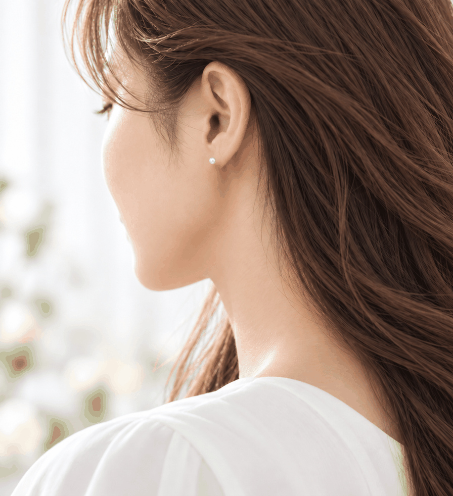 7mmあこや真珠 SVピアス 着用写真